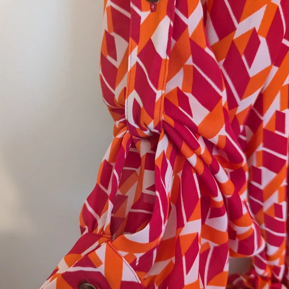 EUC Banana Republic Womens Small 4 Petite Geometric Pink orange Shirt Dress - Picture 4 of 9